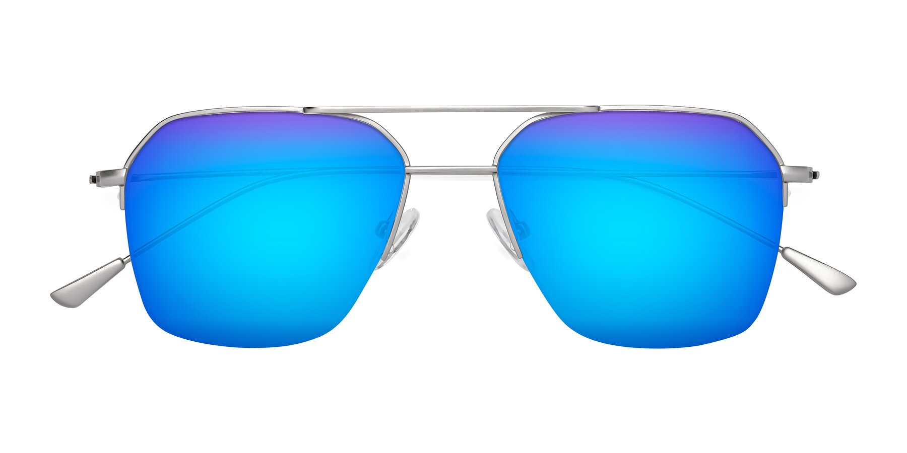 Folded Front of Largo in Silver with Blue Mirrored Lenses
