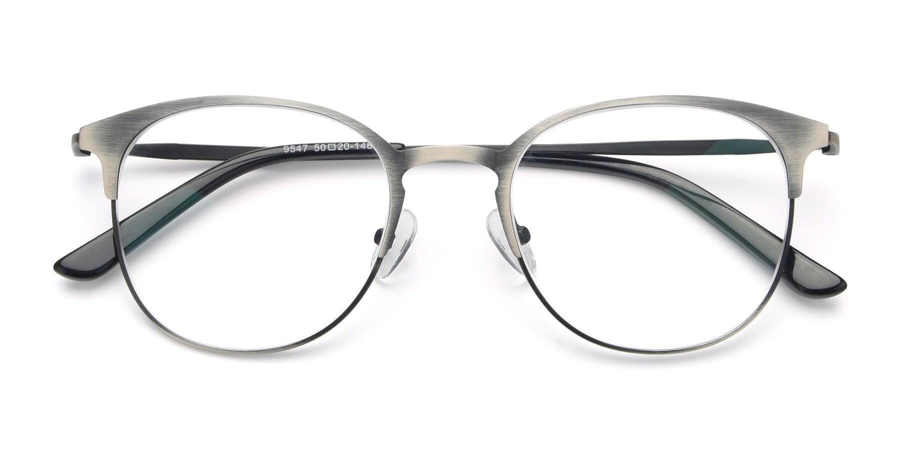 Folded Front of 9547 in Antique Gunmetal with Clear Eyeglass Lenses