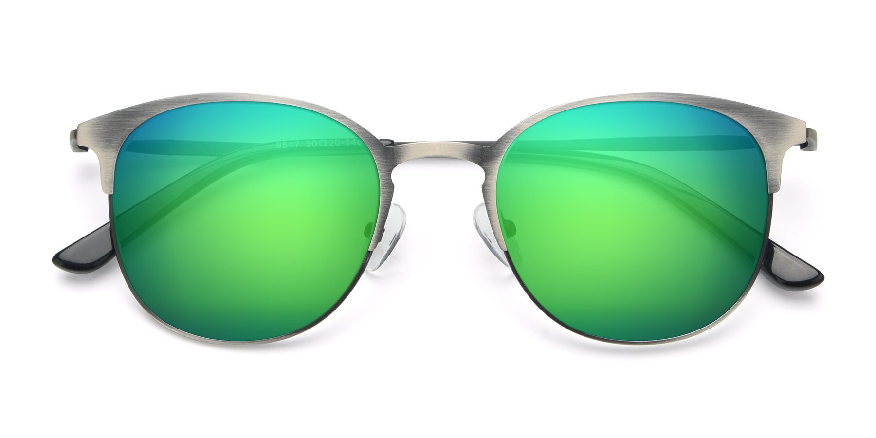 Folded Front of 9547 in Antique Gunmetal with Green Mirrored Lenses