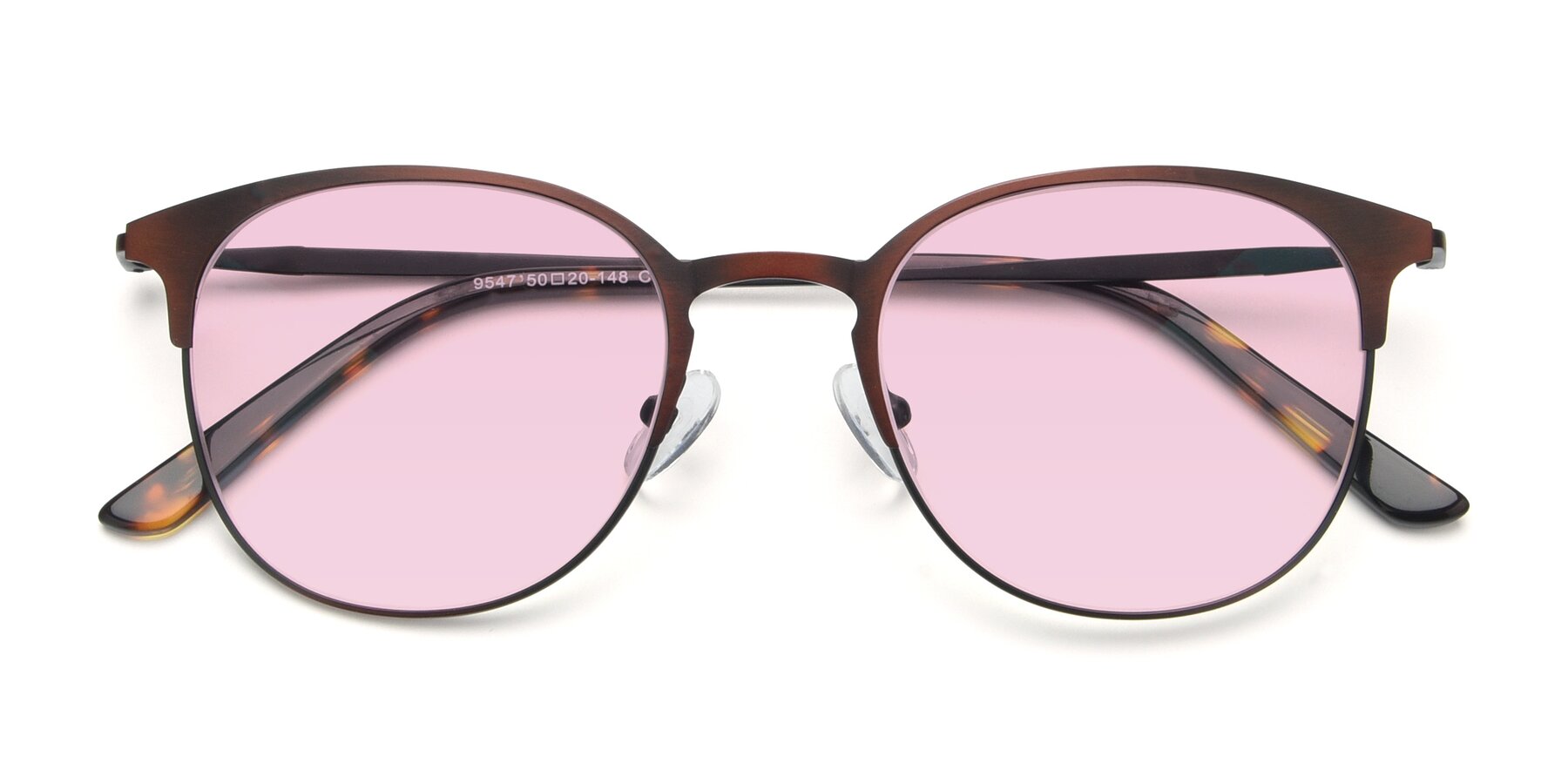 Folded Front of 9547 in Antique Brown with Light Pink Tinted Lenses