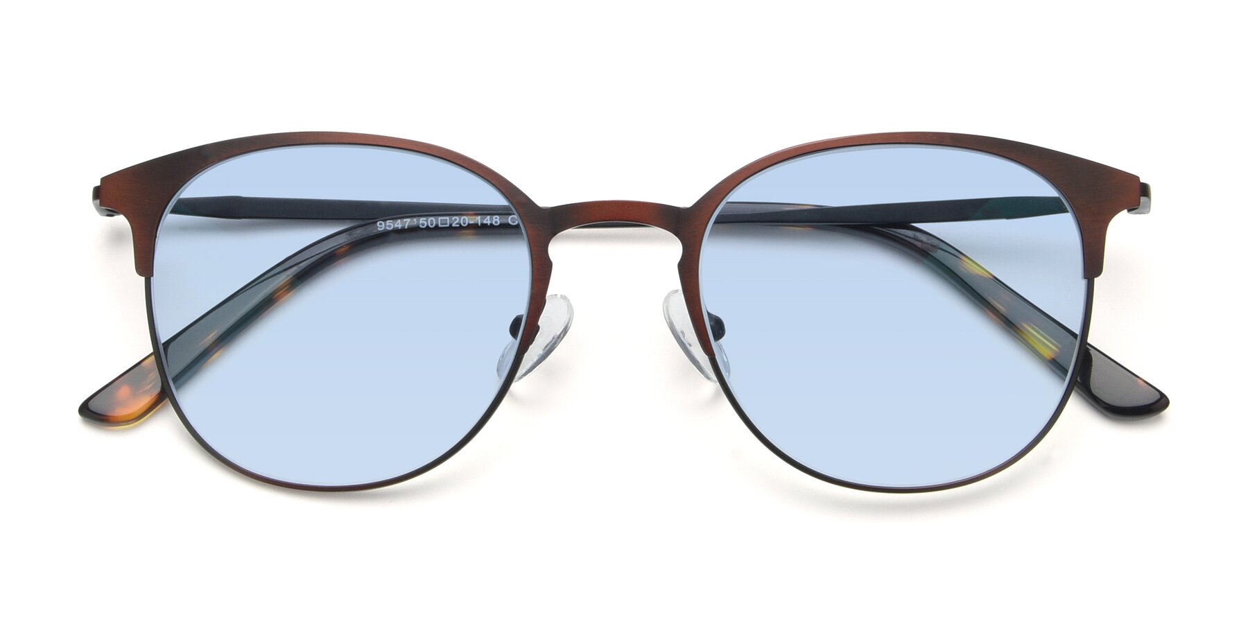 Folded Front of 9547 in Antique Brown with Light Blue Tinted Lenses