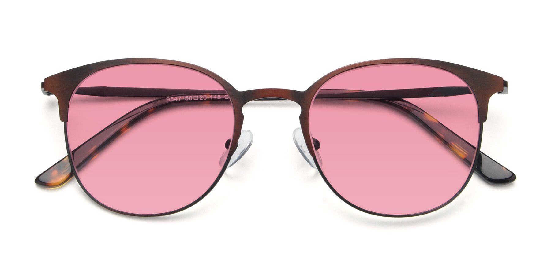 Folded Front of 9547 in Antique Brown with Pink Tinted Lenses