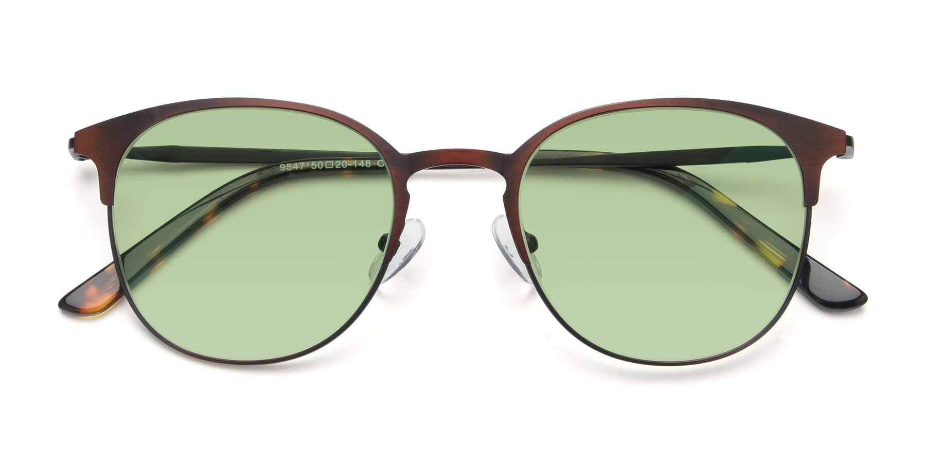 Folded Front of 9547 in Antique Brown with Medium Green Tinted Lenses