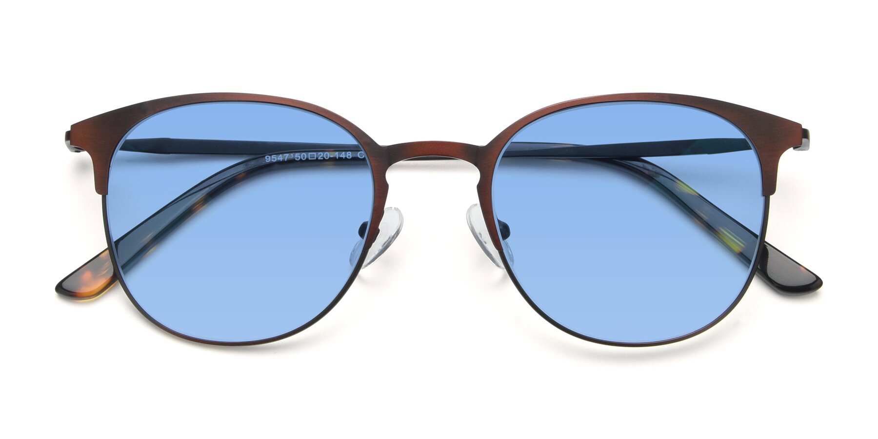 Folded Front of 9547 in Antique Brown with Medium Blue Tinted Lenses