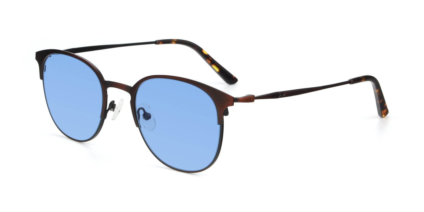 Angle of 9547 in Antique Brown with Medium Blue Tinted Lenses