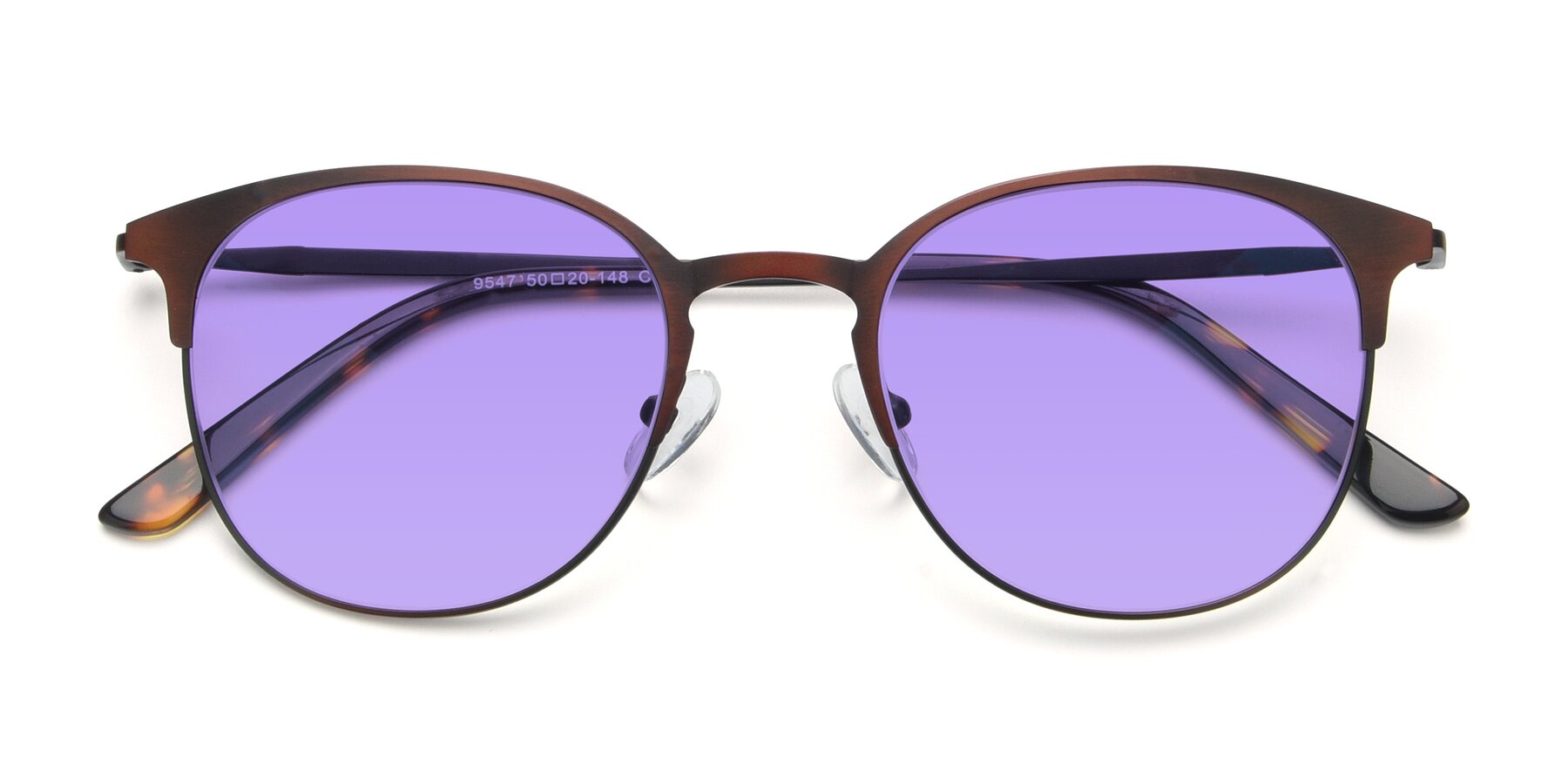 Folded Front of 9547 in Antique Brown with Medium Purple Tinted Lenses