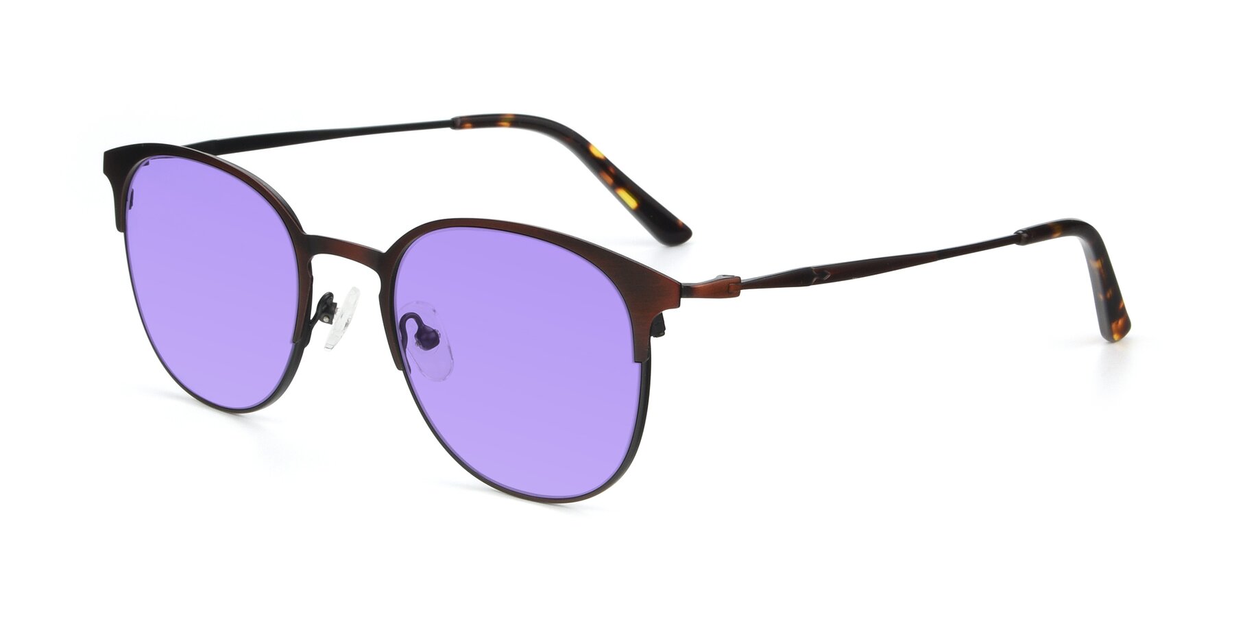 Angle of 9547 in Antique Brown with Medium Purple Tinted Lenses