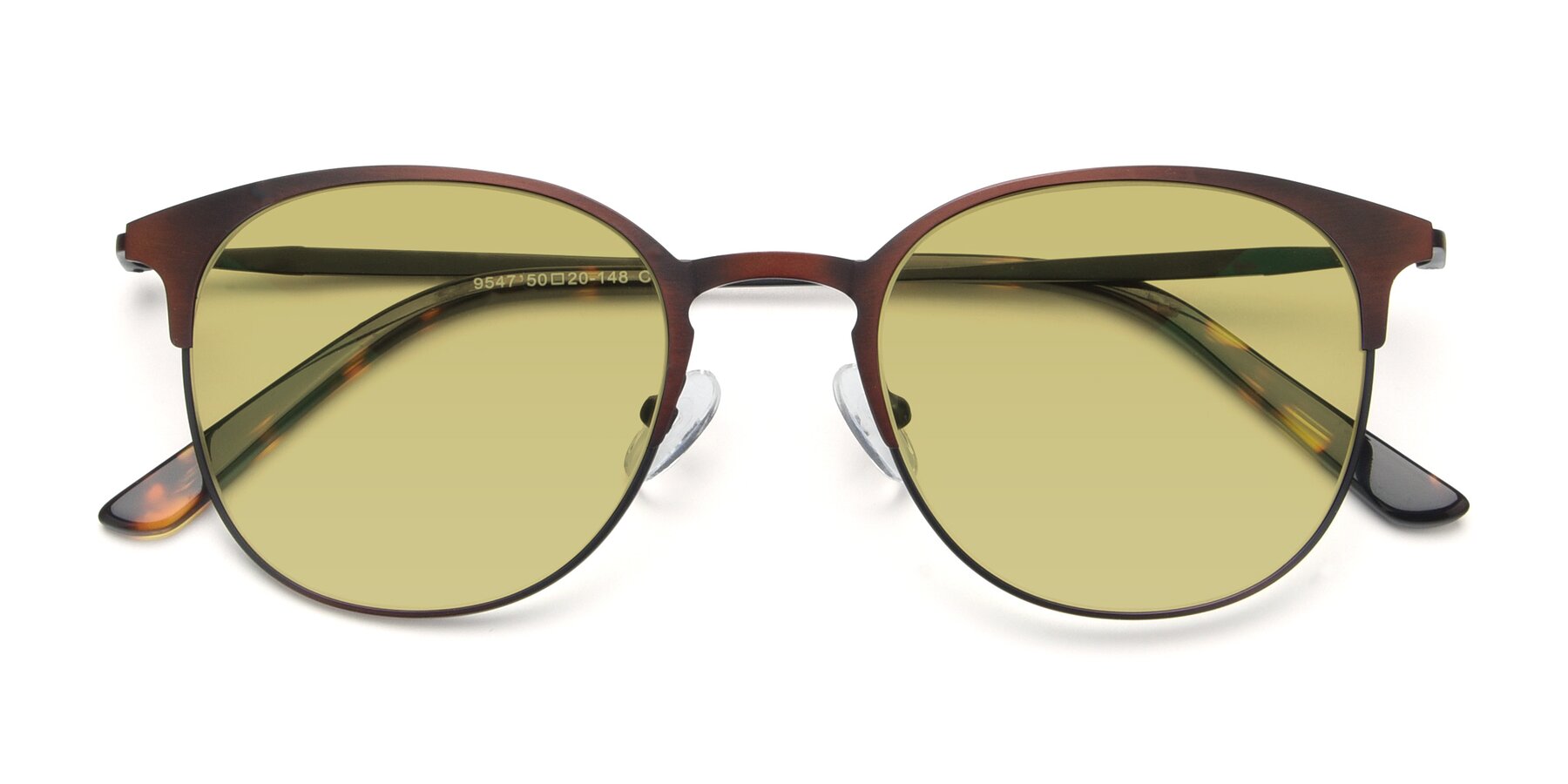 Folded Front of 9547 in Antique Brown with Medium Champagne Tinted Lenses