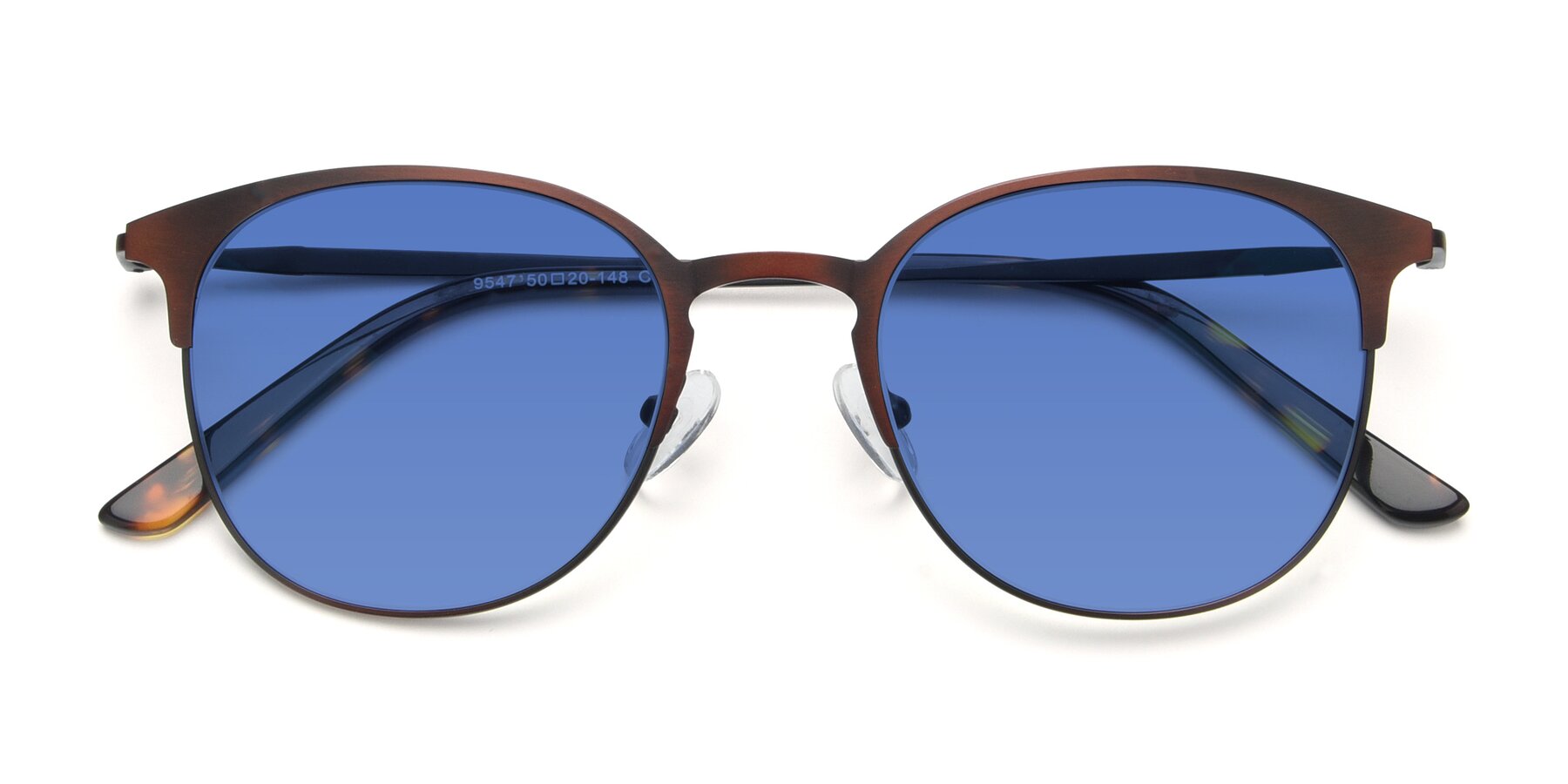 Folded Front of 9547 in Antique Brown with Blue Tinted Lenses