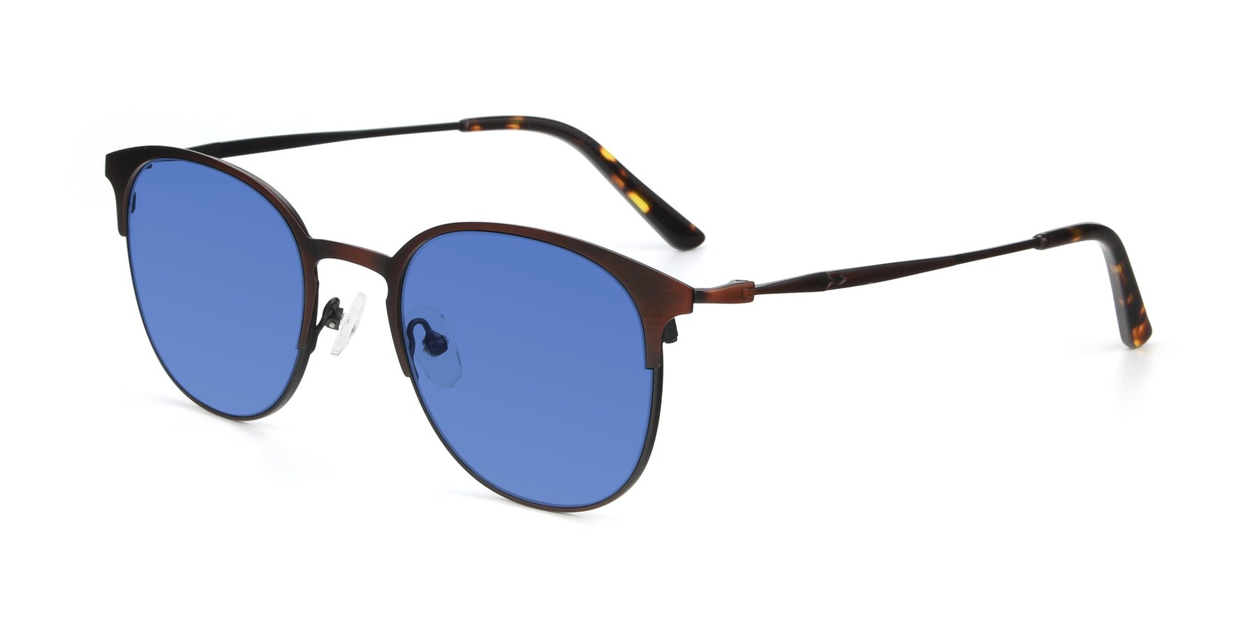 Angle of 9547 in Antique Brown with Blue Tinted Lenses