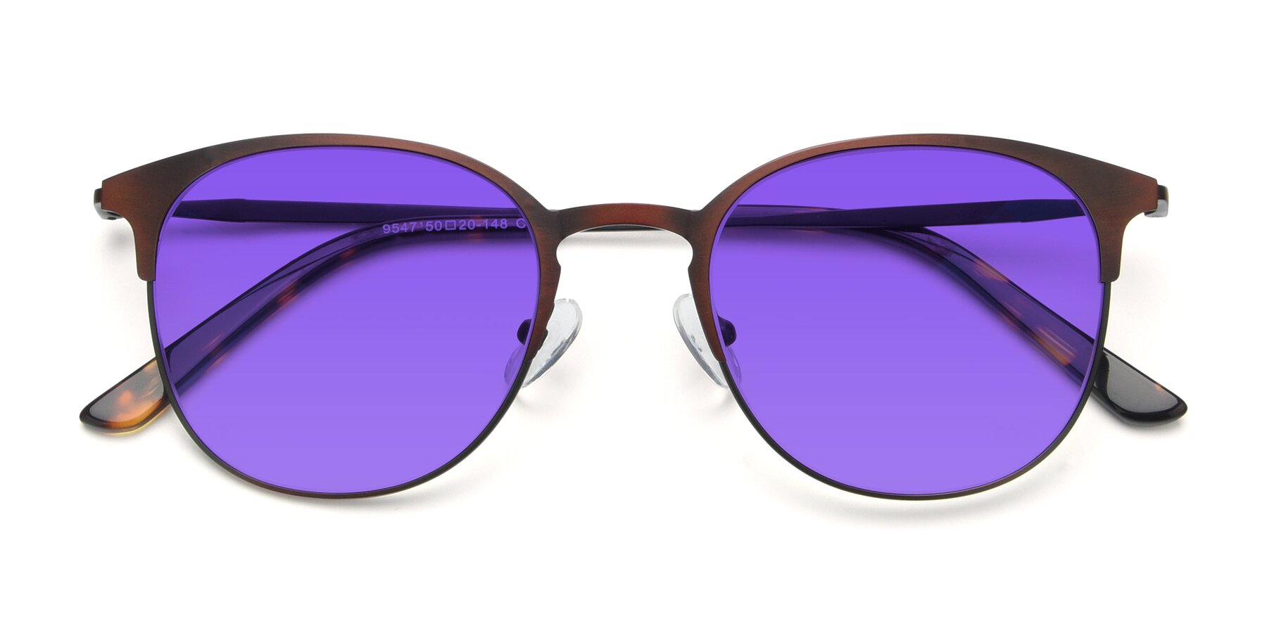 Folded Front of 9547 in Antique Brown with Purple Tinted Lenses