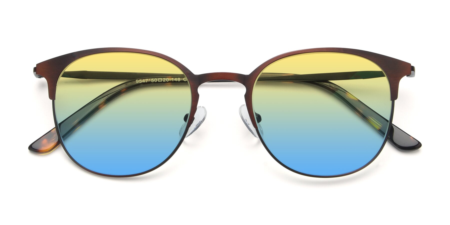 Folded Front of 9547 in Antique Brown with Yellow / Blue Gradient Lenses