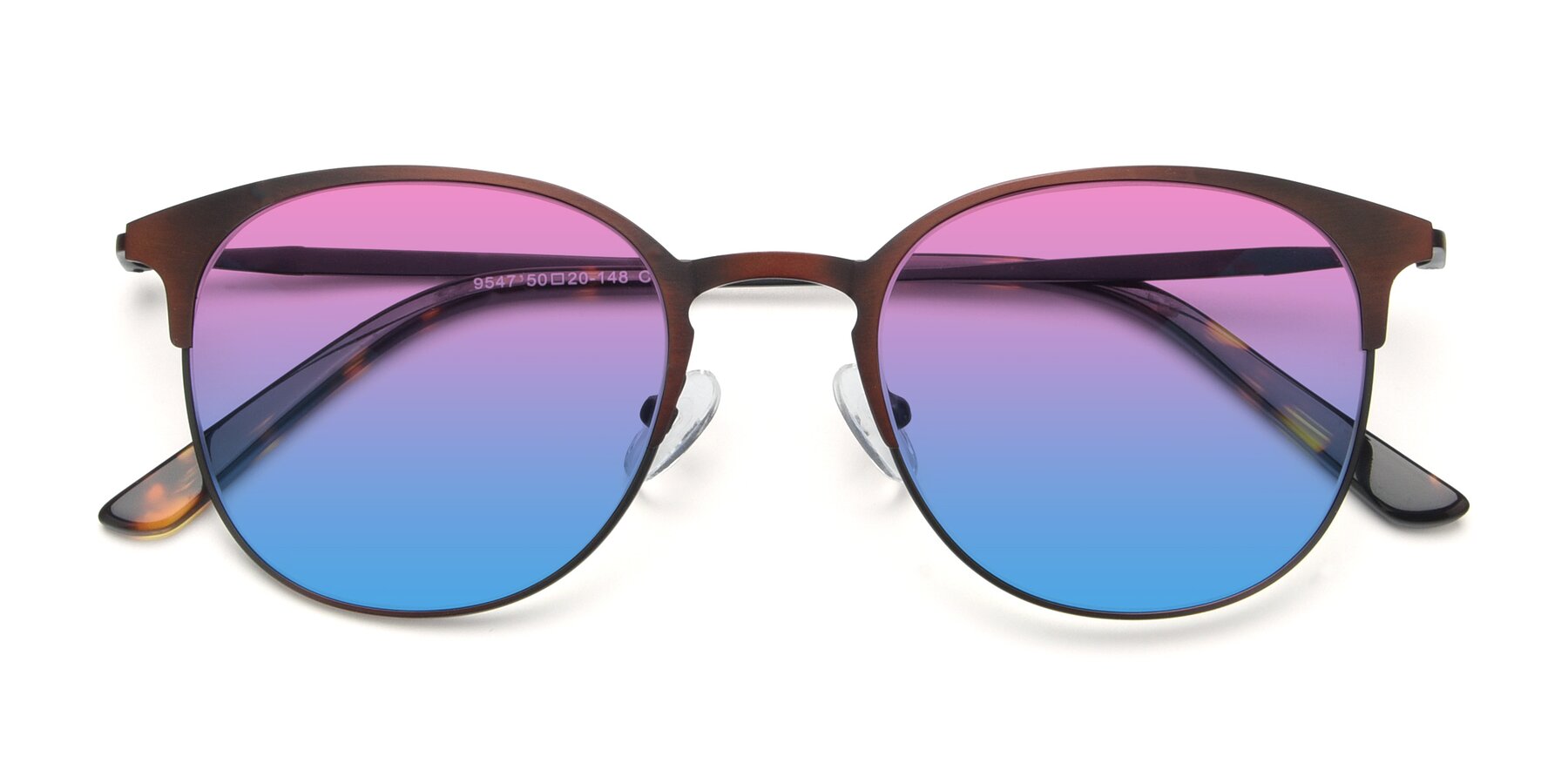 Folded Front of 9547 in Antique Brown with Pink / Blue Gradient Lenses