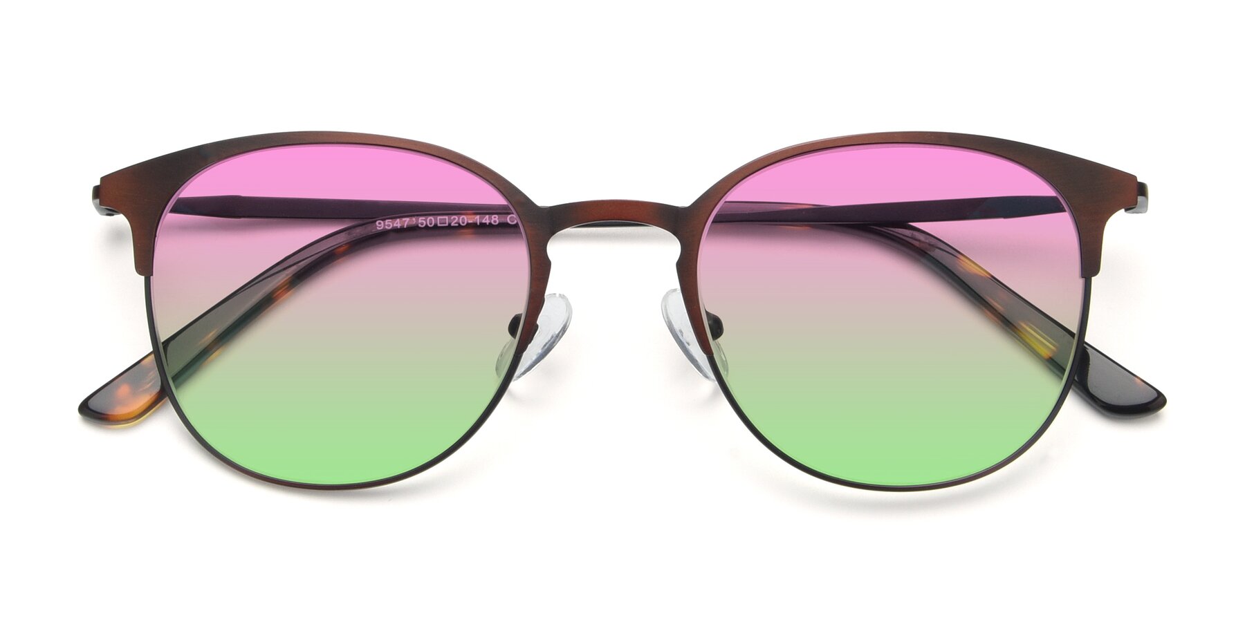 Folded Front of 9547 in Antique Brown with Pink / Green Gradient Lenses