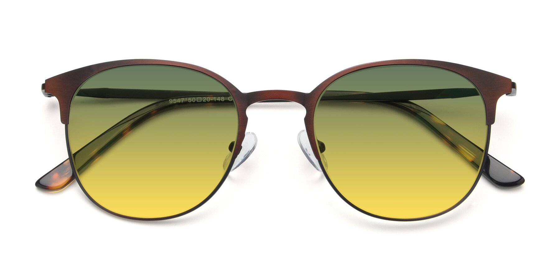 Folded Front of 9547 in Antique Brown with Green / Yellow Gradient Lenses