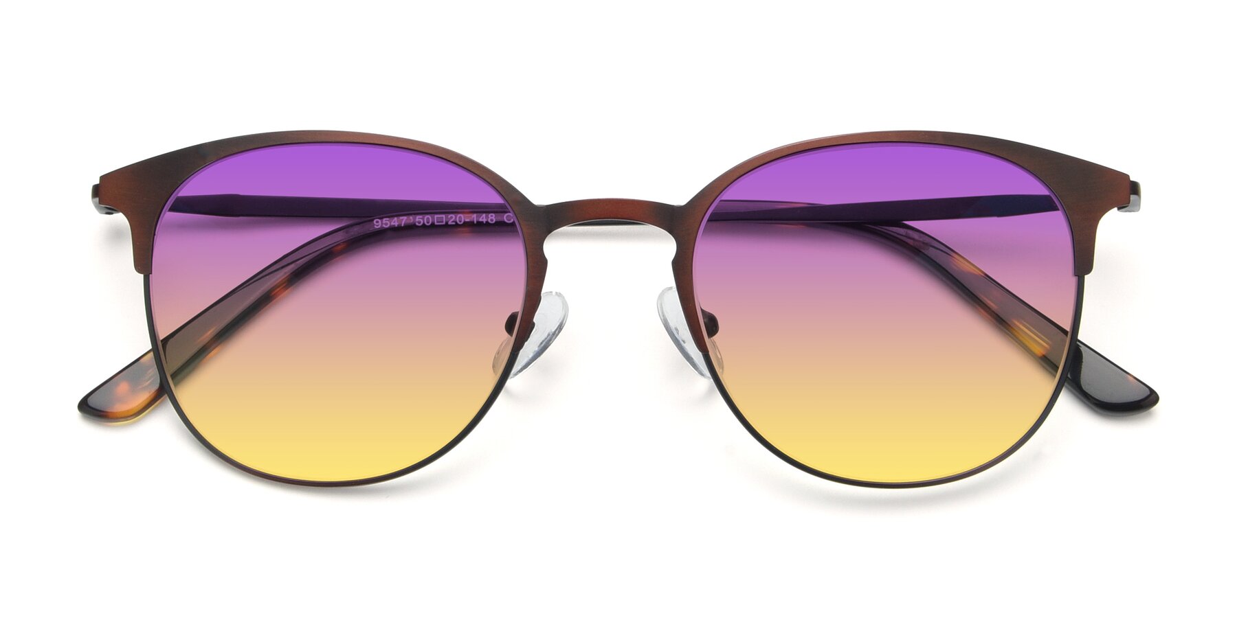 Folded Front of 9547 in Antique Brown with Purple / Yellow Gradient Lenses