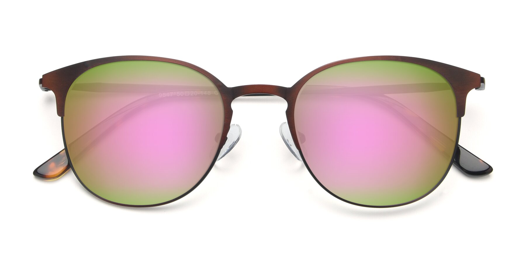 Folded Front of 9547 in Antique Brown with Pink Mirrored Lenses