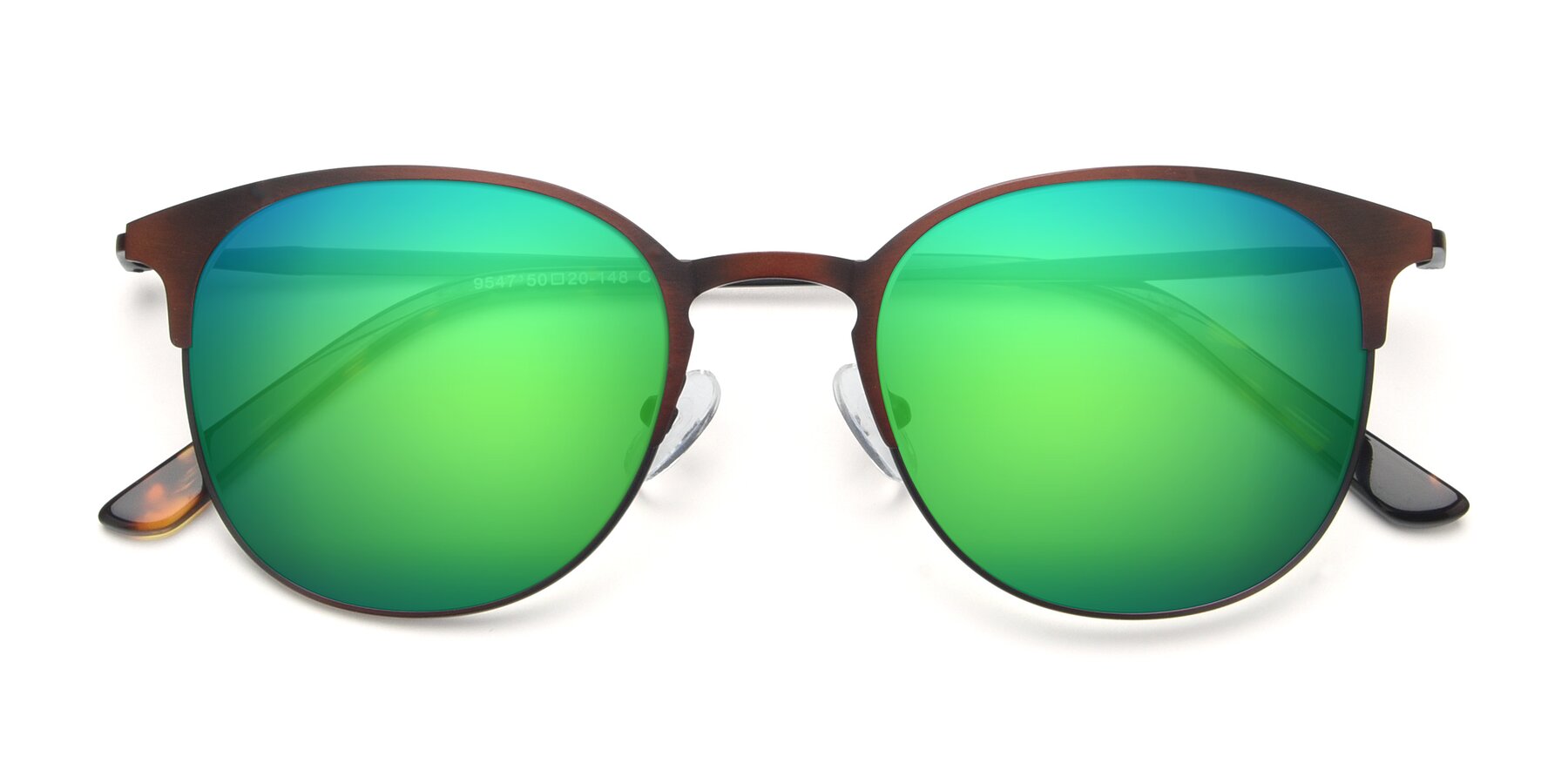 Folded Front of 9547 in Antique Brown with Green Mirrored Lenses