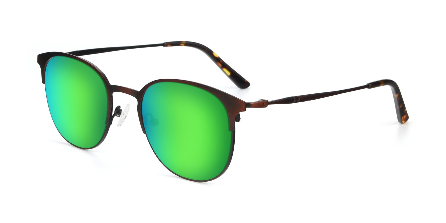 Angle of 9547 in Antique Brown with Green Mirrored Lenses