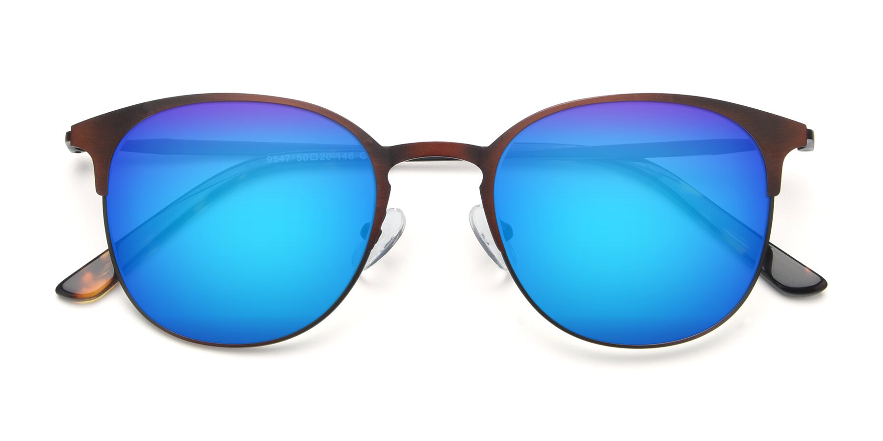 Folded Front of 9547 in Antique Brown with Blue Mirrored Lenses