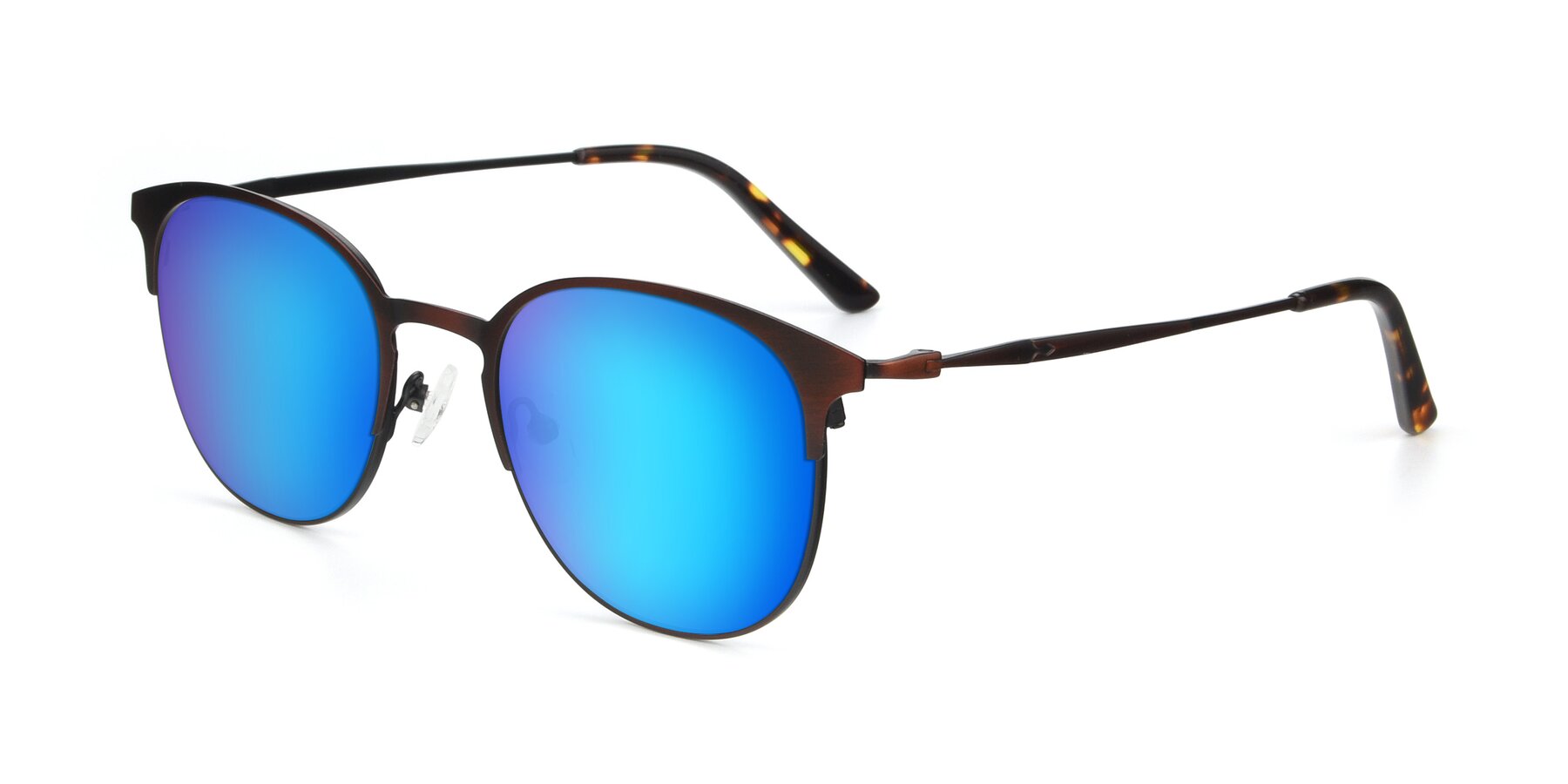 Angle of 9547 in Antique Brown with Blue Mirrored Lenses