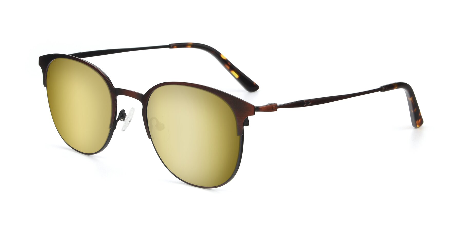 Angle of 9547 in Antique Brown with Gold Mirrored Lenses