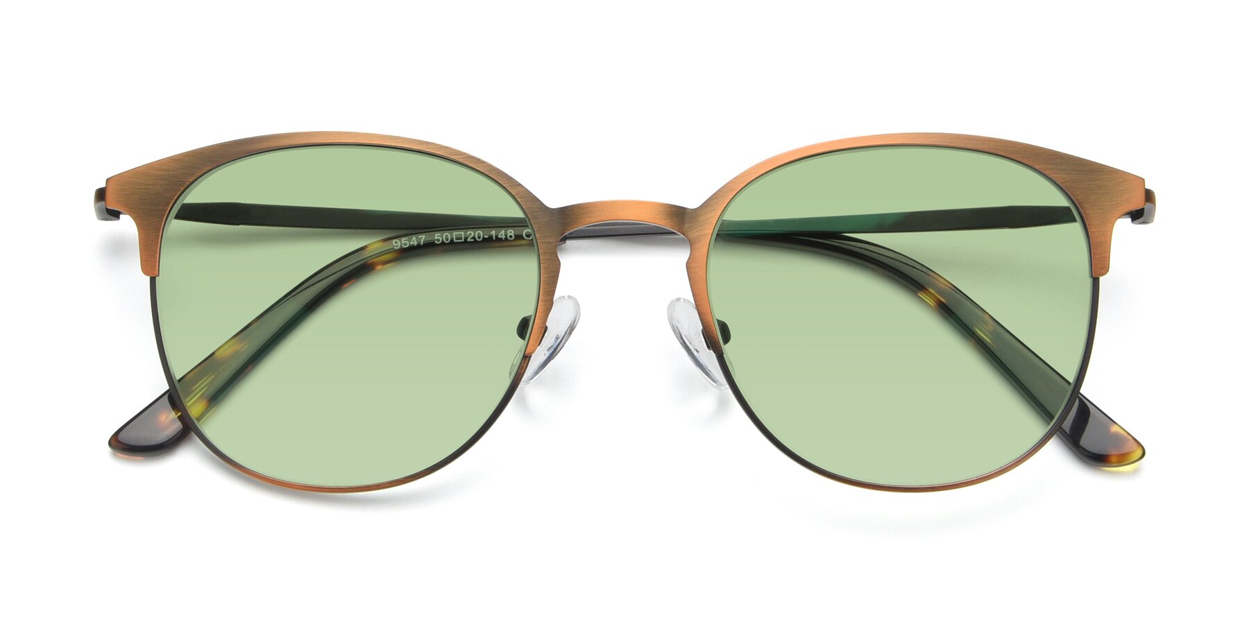 Folded Front of 9547 in Antique Bronze with Medium Green Tinted Lenses