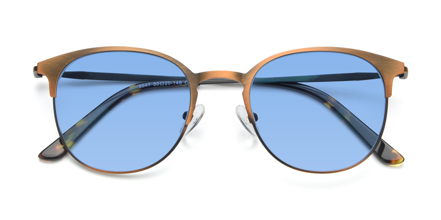 Folded Front of 9547 in Antique Bronze with Medium Blue Tinted Lenses