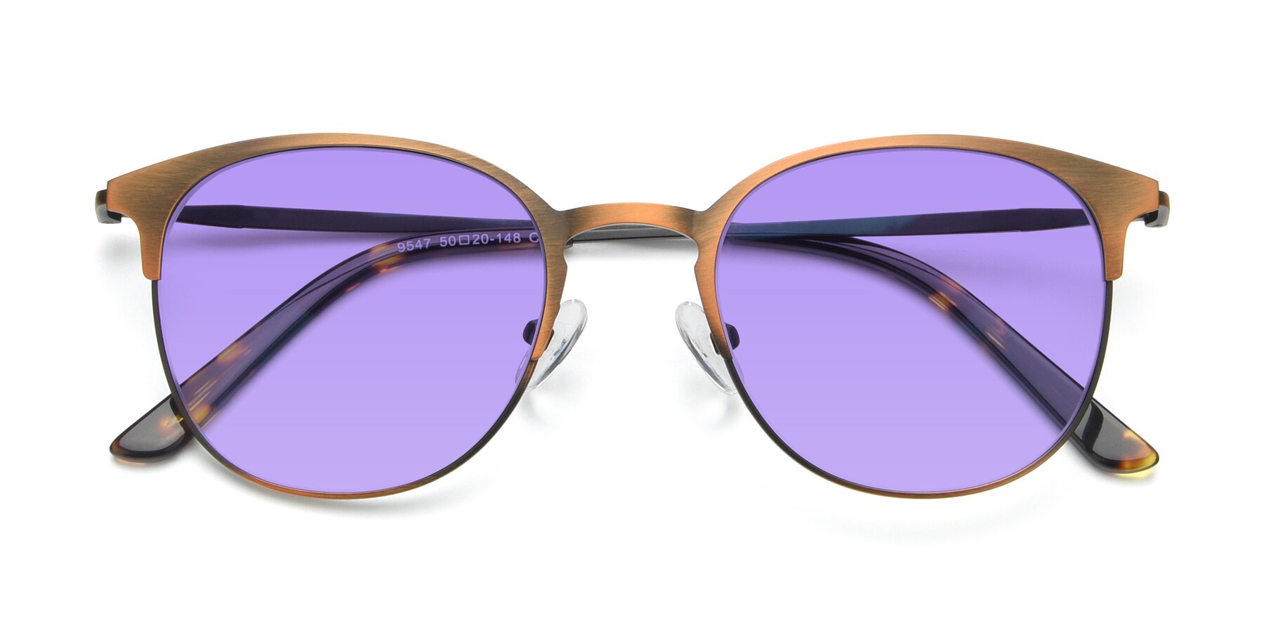 Folded Front of 9547 in Antique Bronze with Medium Purple Tinted Lenses
