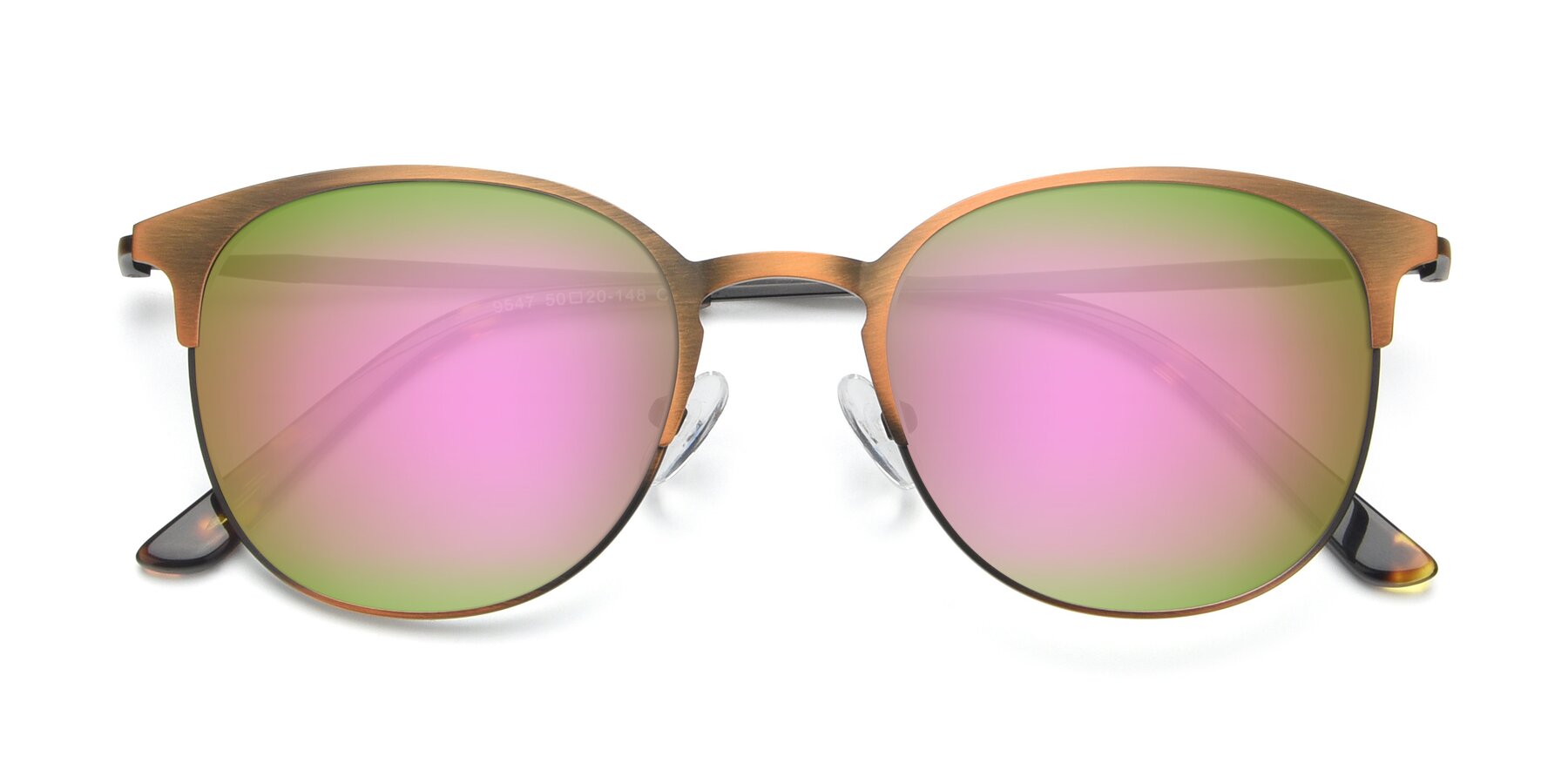 Folded Front of 9547 in Antique Bronze with Pink Mirrored Lenses