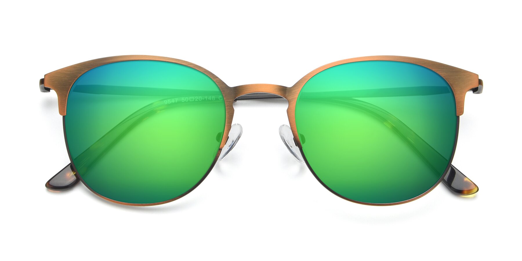 Folded Front of 9547 in Antique Bronze with Green Mirrored Lenses