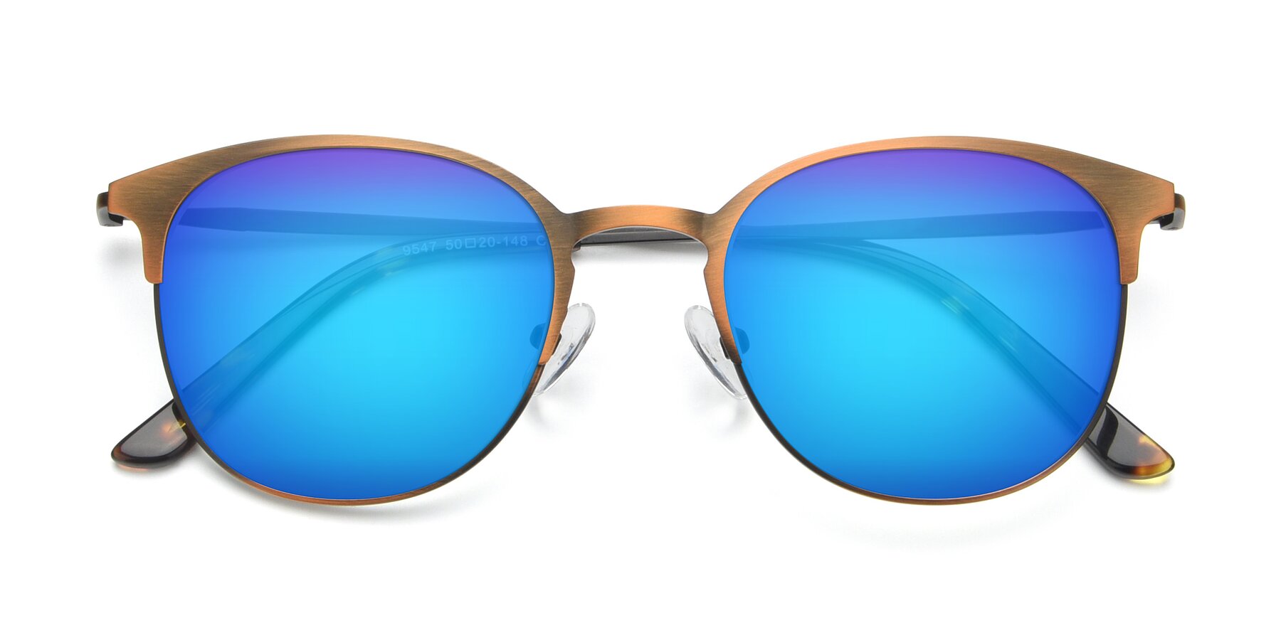 Folded Front of 9547 in Antique Bronze with Blue Mirrored Lenses