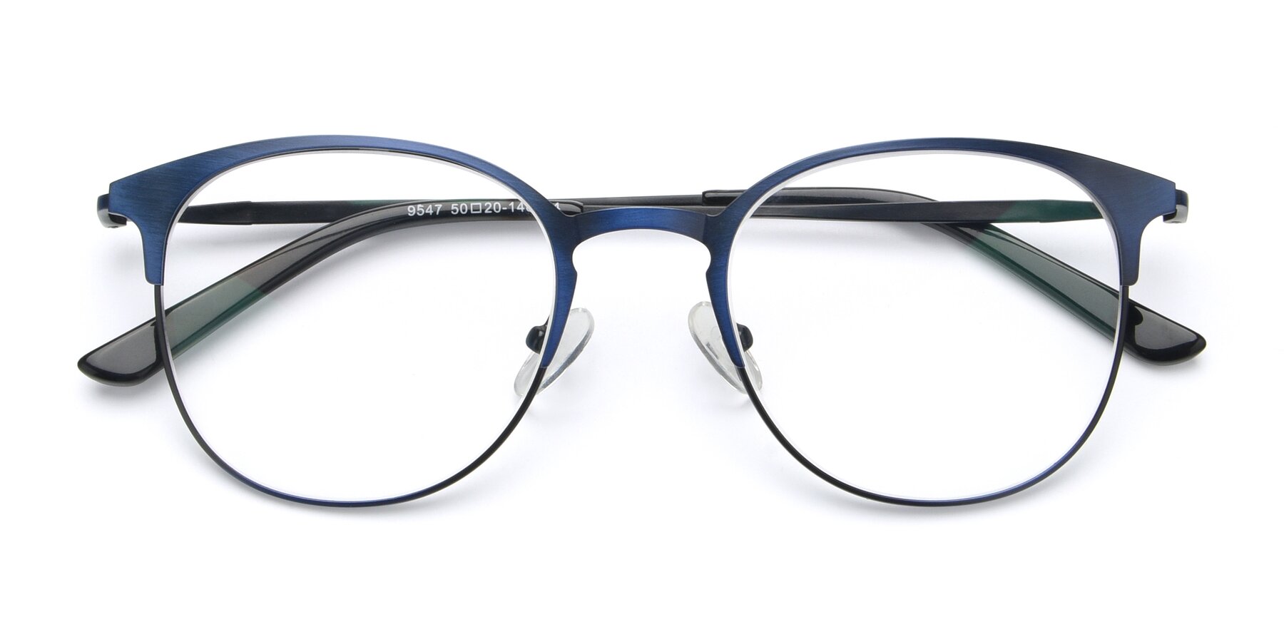 Folded Front of 9547 in Antique Blue with Clear Eyeglass Lenses