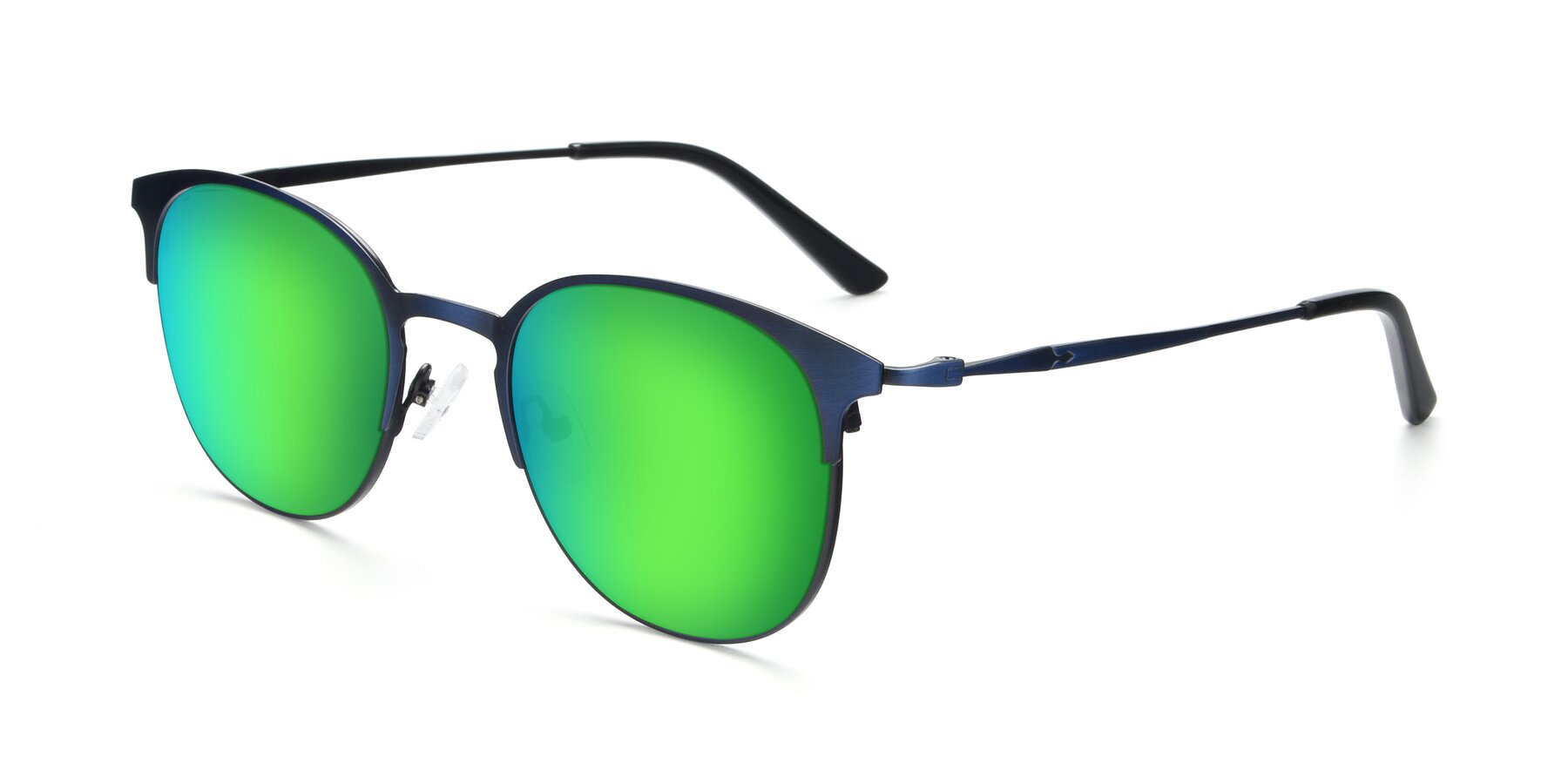 Angle of 9547 in Antique Blue with Green Mirrored Lenses