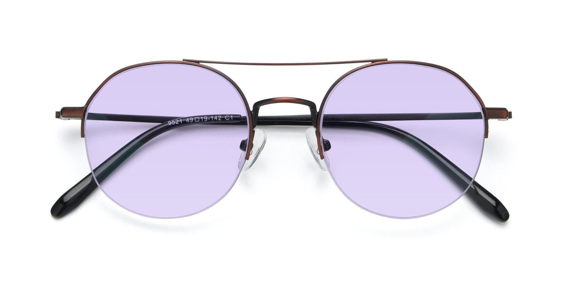 Folded Front of 9521 in Brown with Light Purple Tinted Lenses