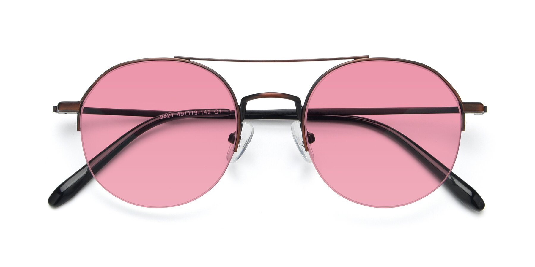 Folded Front of 9521 in Brown with Pink Tinted Lenses