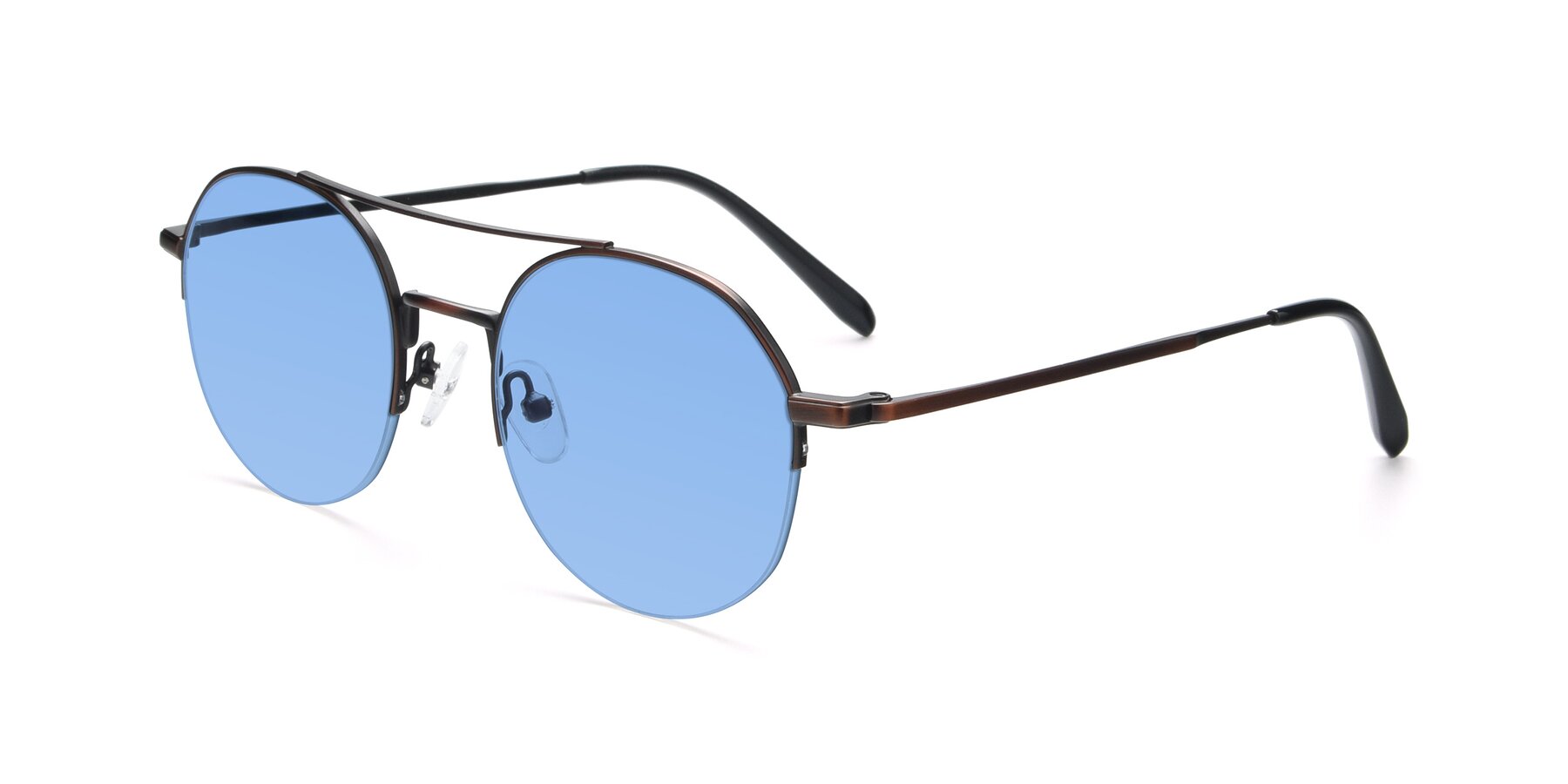 Angle of 9521 in Brown with Medium Blue Tinted Lenses