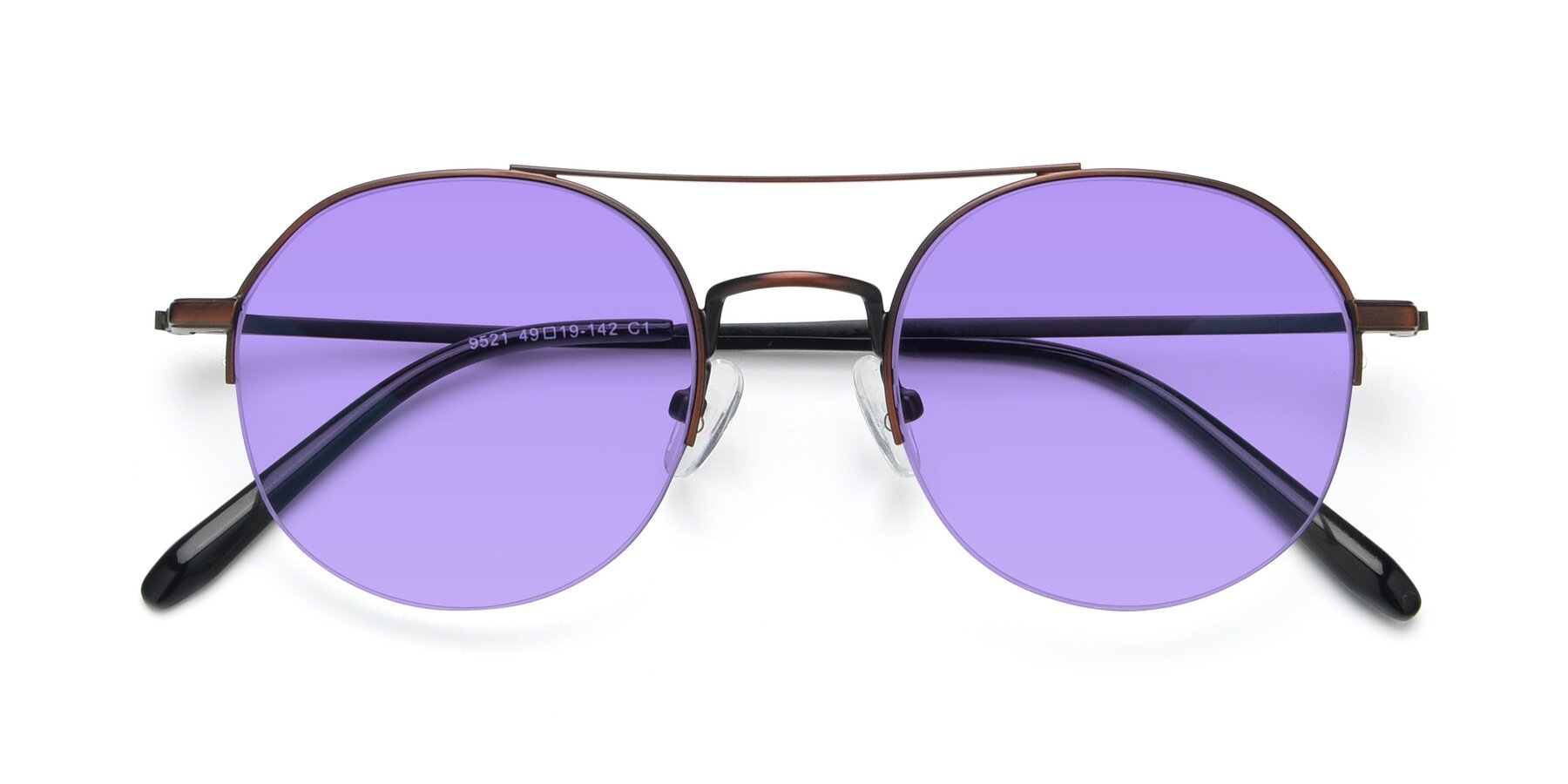 Folded Front of 9521 in Brown with Medium Purple Tinted Lenses