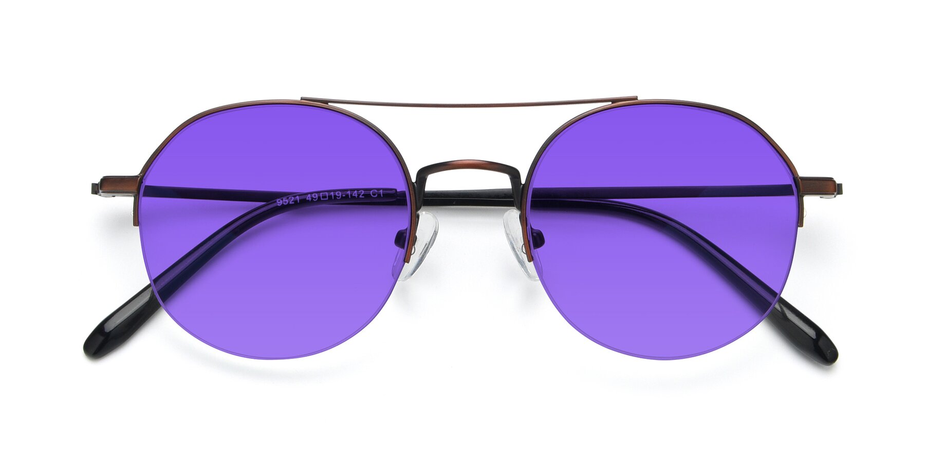 Folded Front of 9521 in Brown with Purple Tinted Lenses