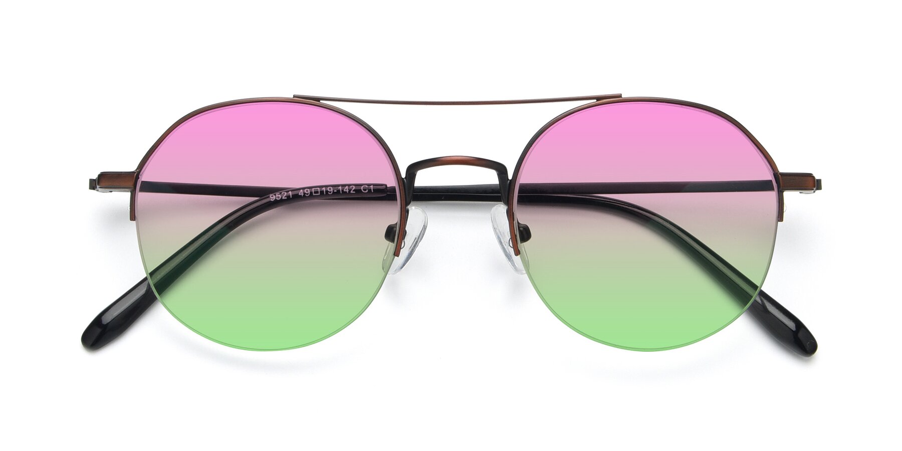 Folded Front of 9521 in Brown with Pink / Green Gradient Lenses