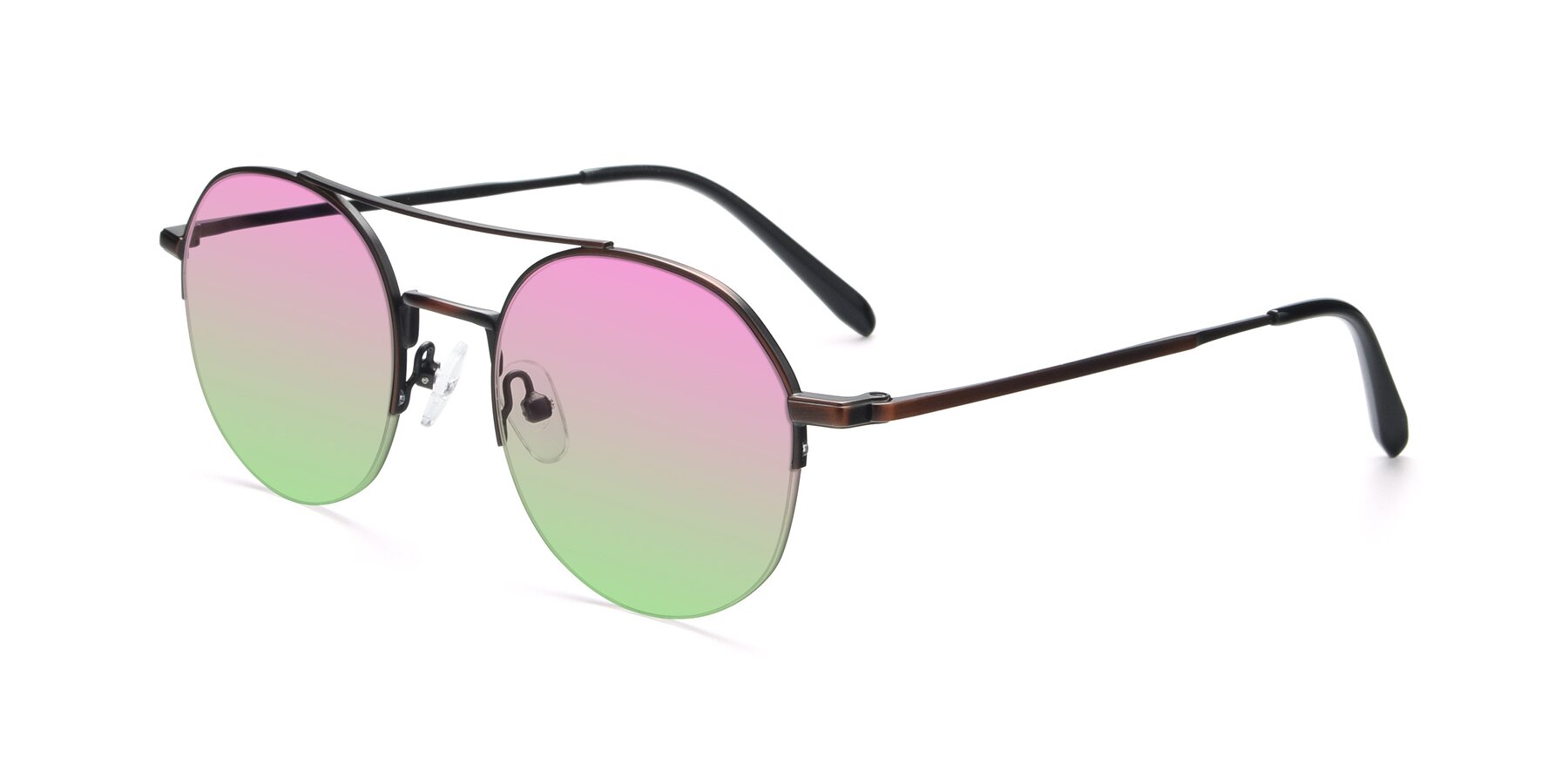 Angle of 9521 in Brown with Pink / Green Gradient Lenses