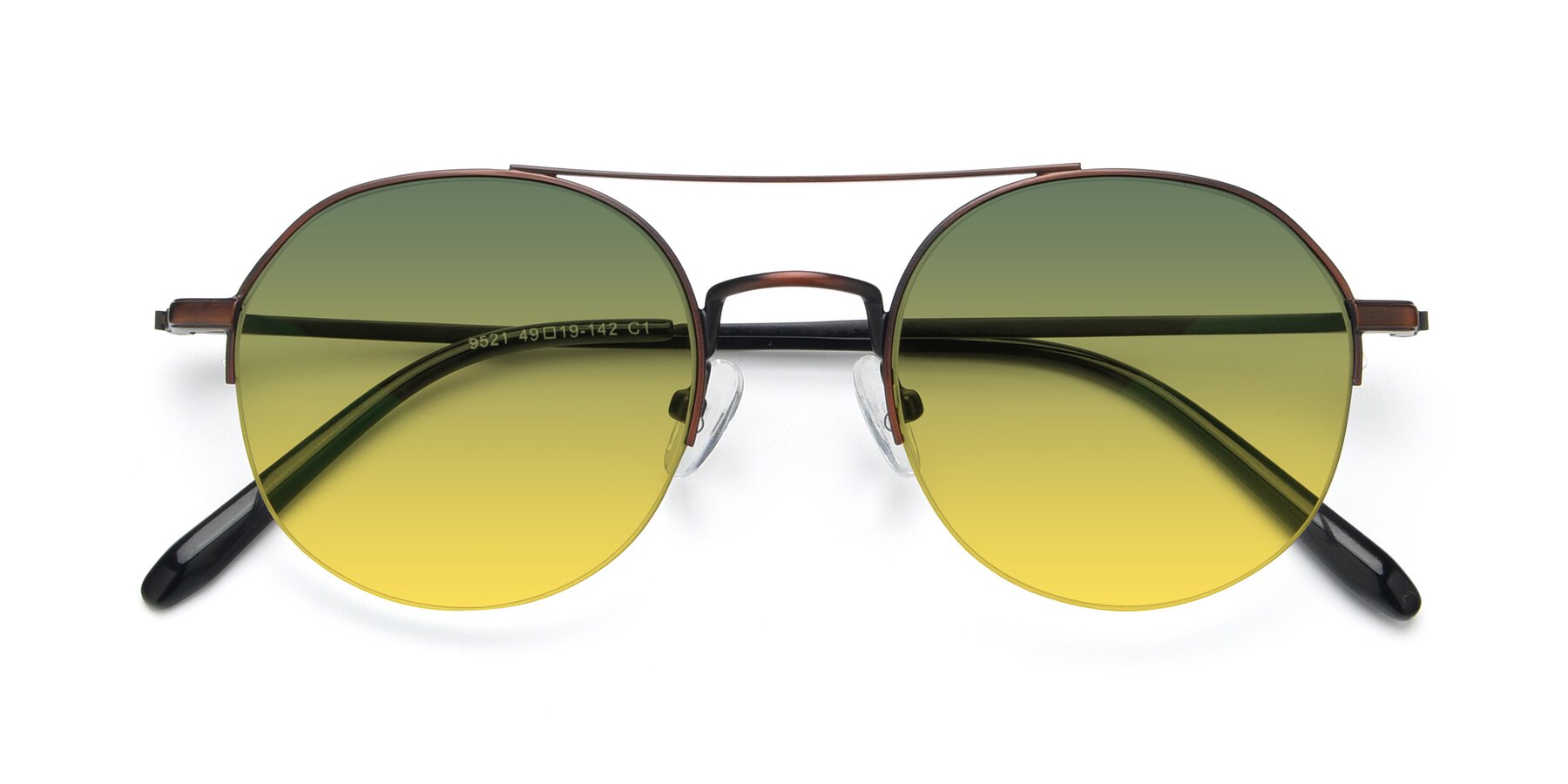 Folded Front of 9521 in Brown with Green / Yellow Gradient Lenses