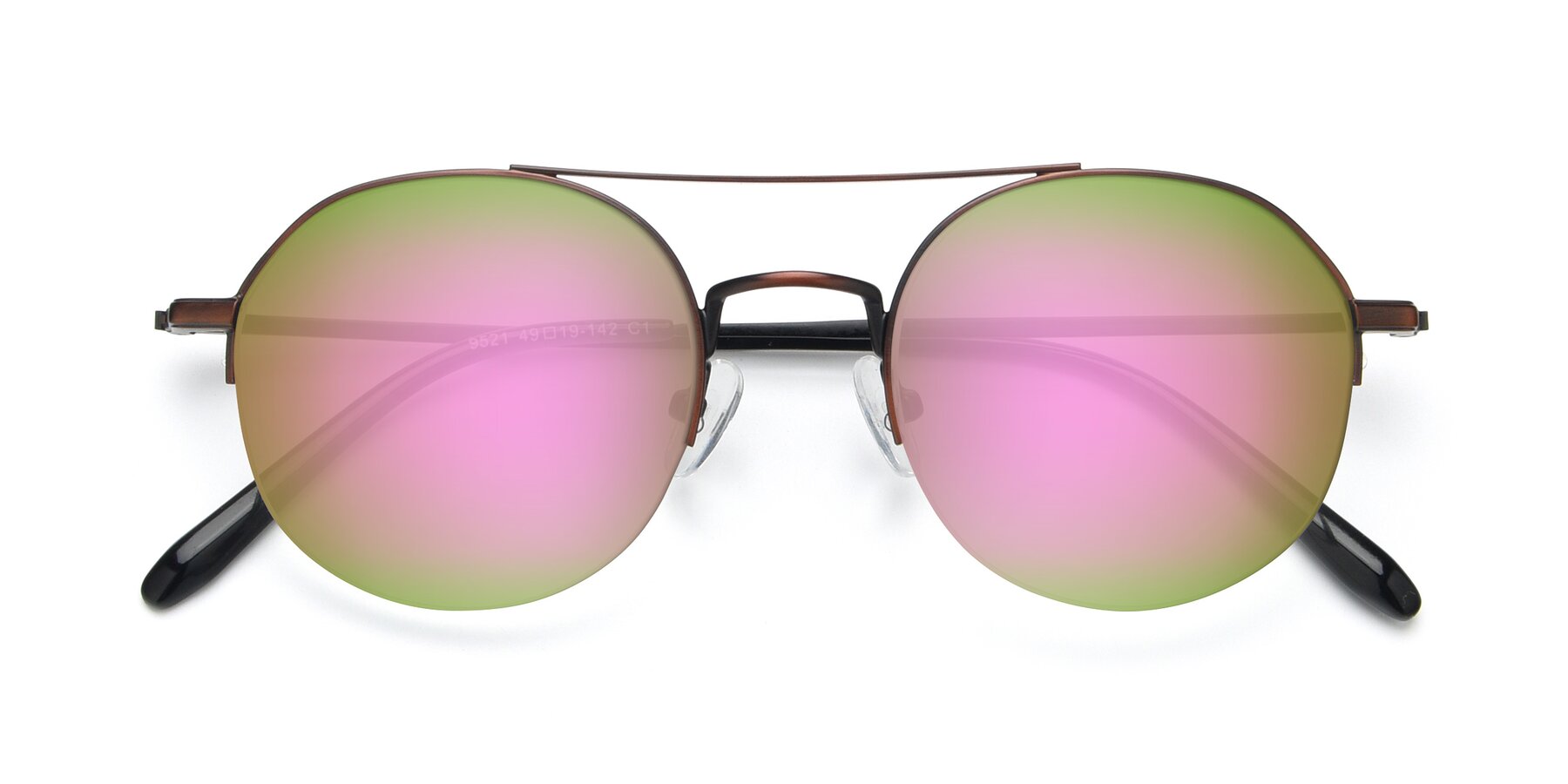 Folded Front of 9521 in Brown with Pink Mirrored Lenses