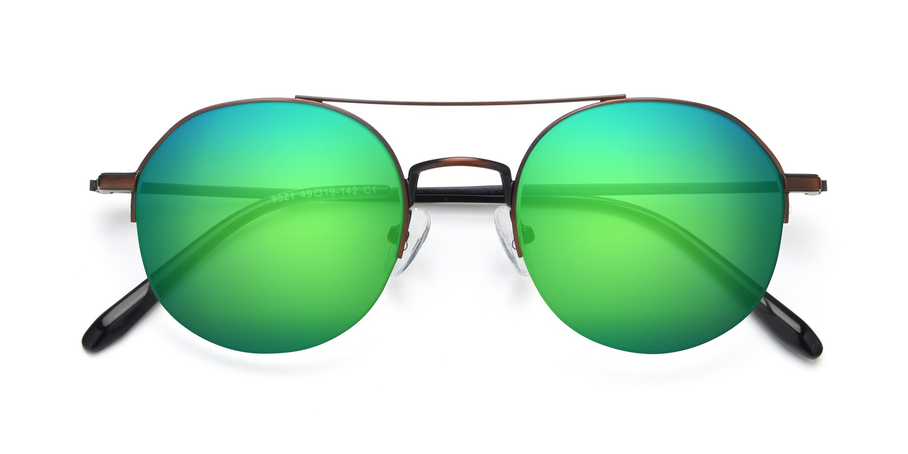 Folded Front of 9521 in Brown with Green Mirrored Lenses