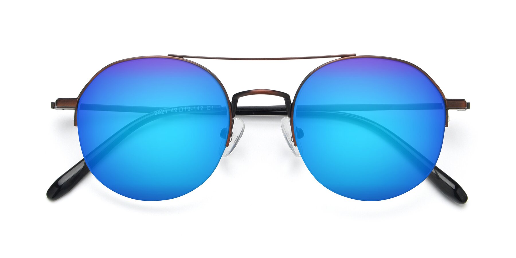 Folded Front of 9521 in Brown with Blue Mirrored Lenses