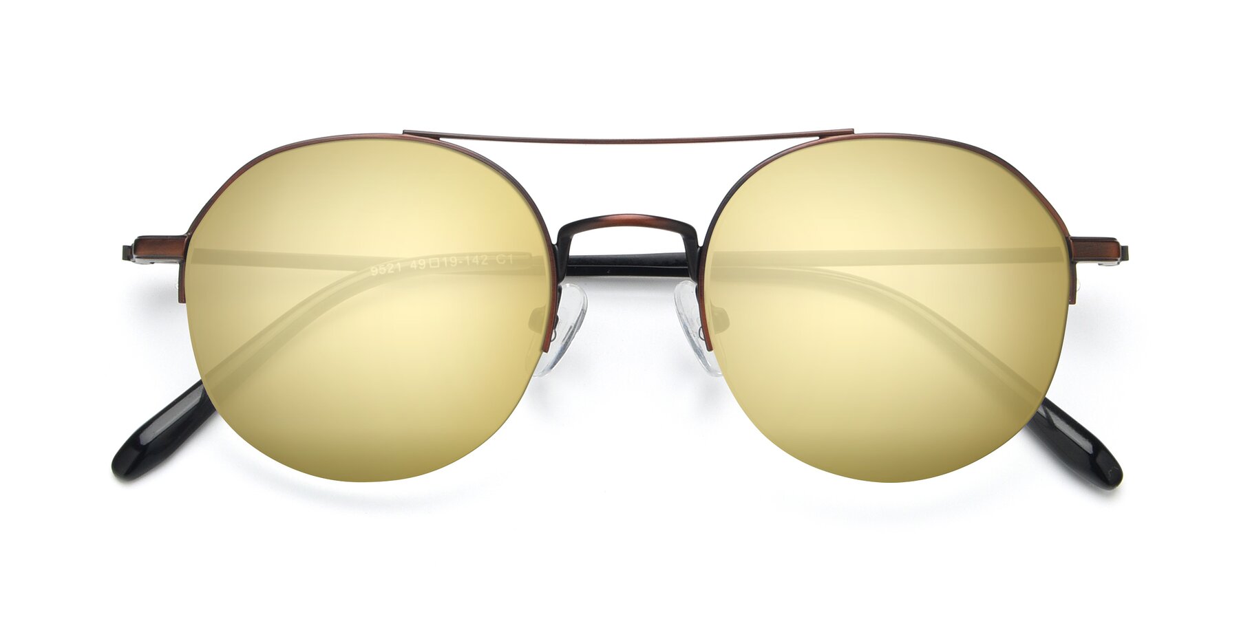 Folded Front of 9521 in Brown with Gold Mirrored Lenses