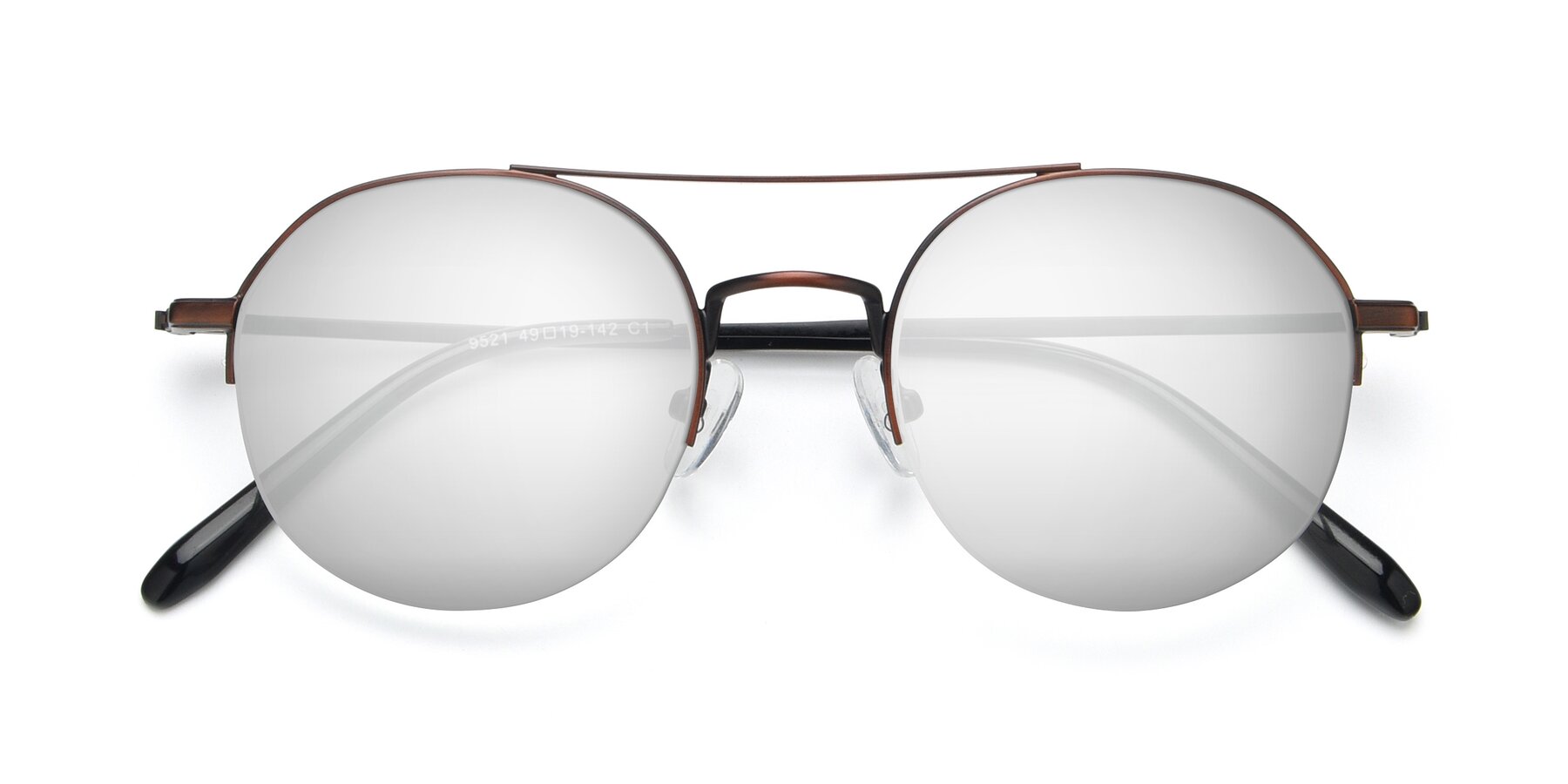 Folded Front of 9521 in Brown with Silver Mirrored Lenses