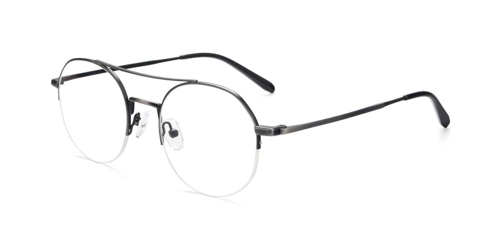 Gun Double Bridge Round Semi-Rimless Eyeglasses - 9521