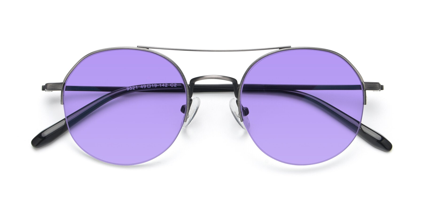 Folded Front of 9521 in Gunmetal with Medium Purple Tinted Lenses