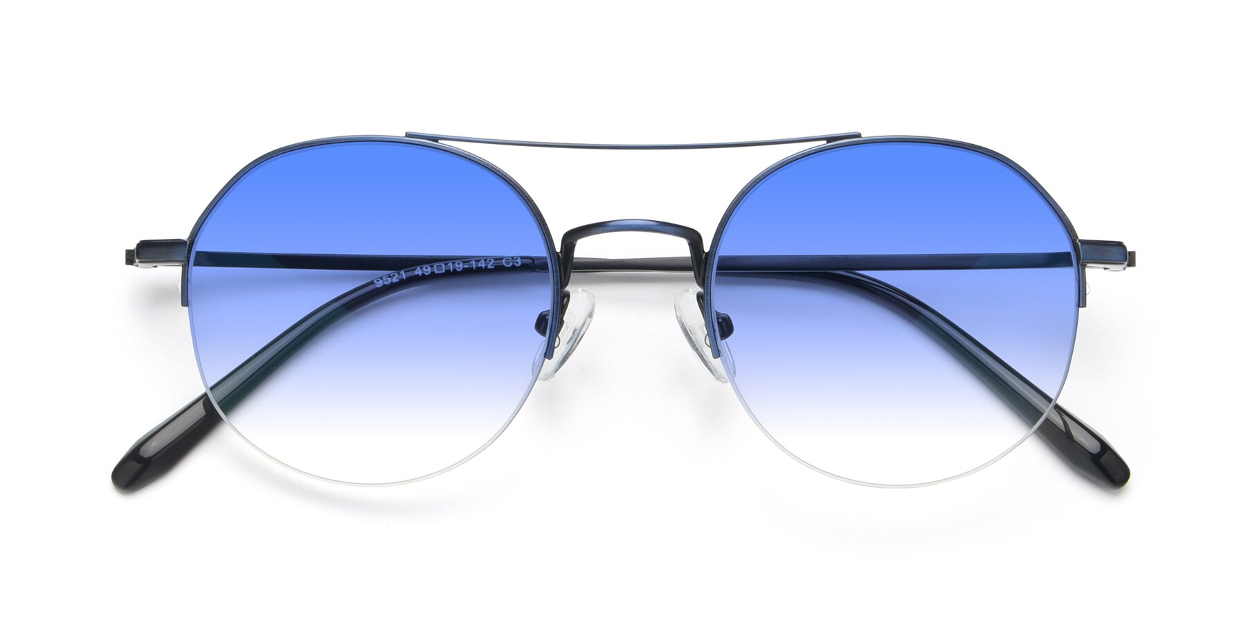 Blue Double Bridge Round Semi-Rimless Gradient Sunglasses with Blue ...